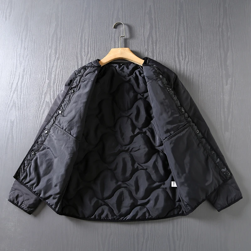 Gourd-Quilted Cotton Coat Men Monochromatic Casual Collarless Outdoor Trekking Travel Climbing Hiking Tooling Camp Jacket Winter