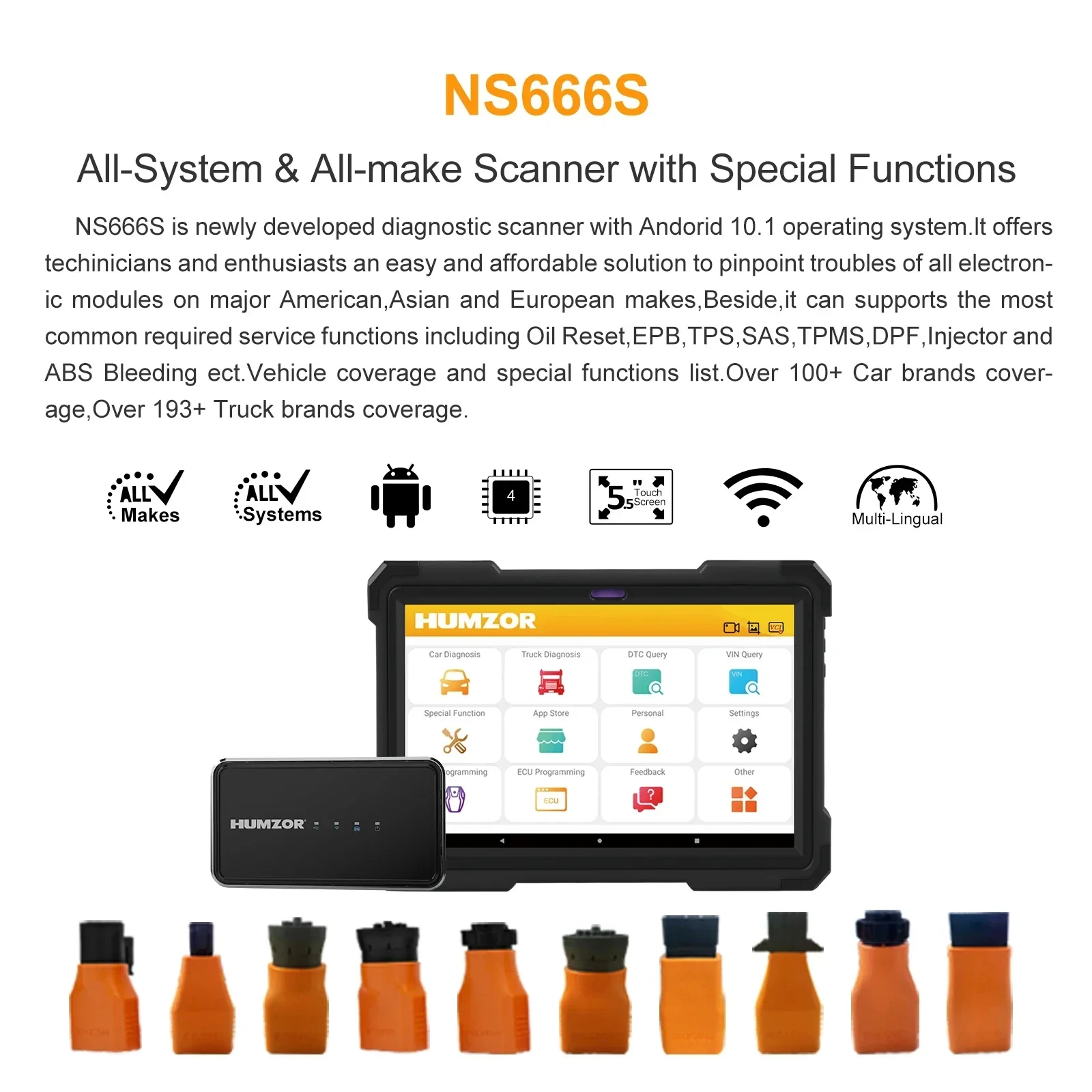 Humzor NS666S Diagnostic For Both 12V Gasoline Cars and 24V Diesel Heavy Truck OBD2 Diagnostic Scanner All Systems ABS