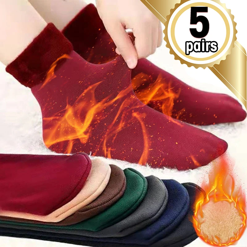 

1/3/5pairs Women Winter Thicken Warm Short Socks Thermal Cashmere Wool Socks Nylon Snow Velvet Boots Home Floor Calcetines Mujer