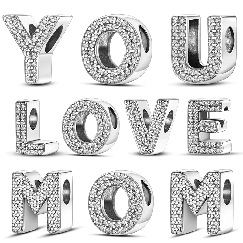 

925 Sterling Silver Classic Retro 26 Alphabet Letters Charms Beads Fits Pandora For Women 925 Bracelet Fine DIY Birthday Gifts