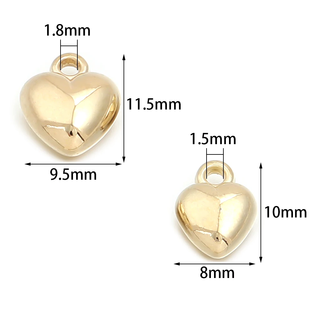 100pcs Heart Bead Charm Gold Silver Plated CCB Plastic Small Pendant for DIY Jewelry Making Bracelet Necklace Earring Pendant