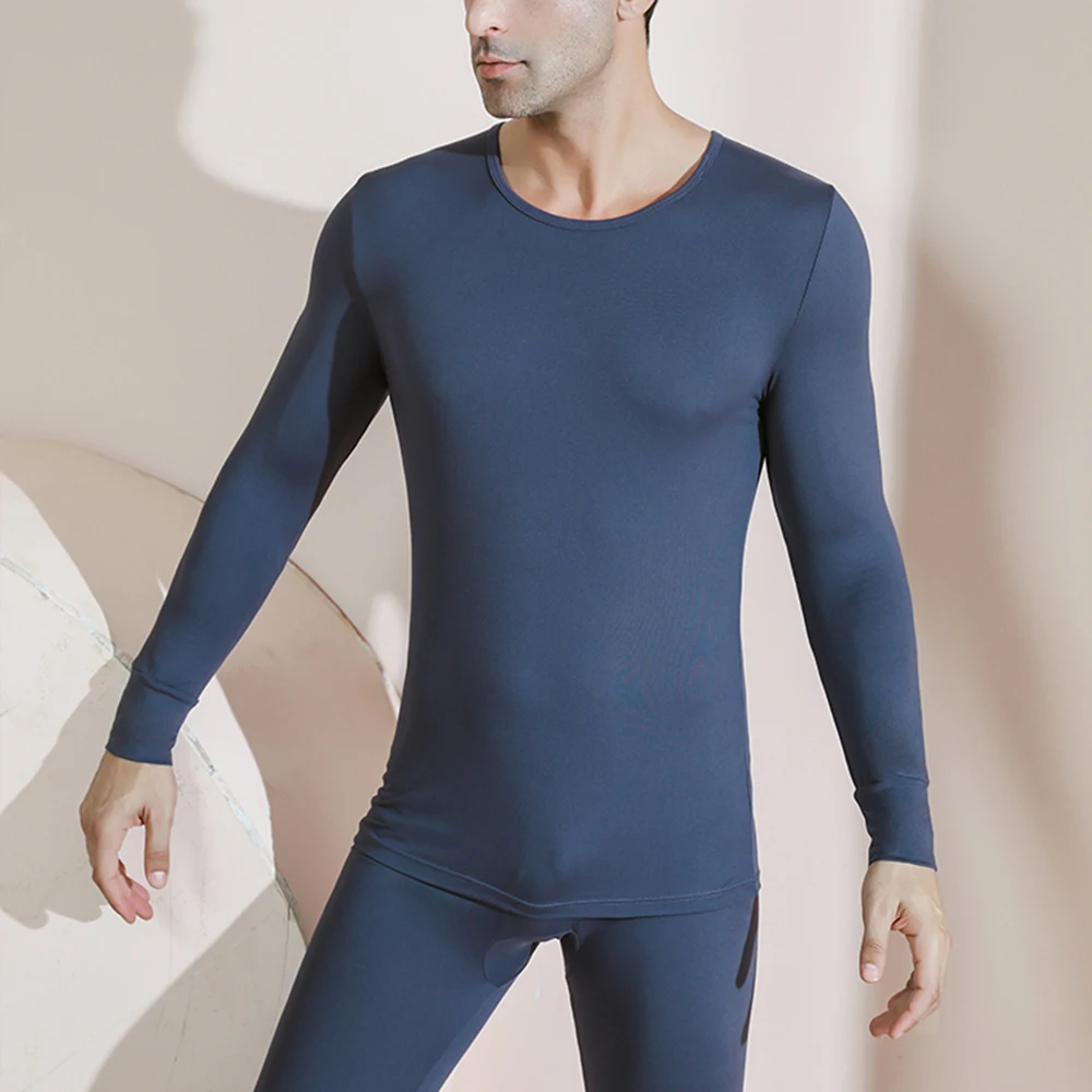 ملابس اخلية حرارية للرجال الشتاء الصوف أسفل جونز تي شيرت 2 قطعة بدلة منزلية مرنة غير رسمية الجلد ودية تنفس الملابس جديد #6