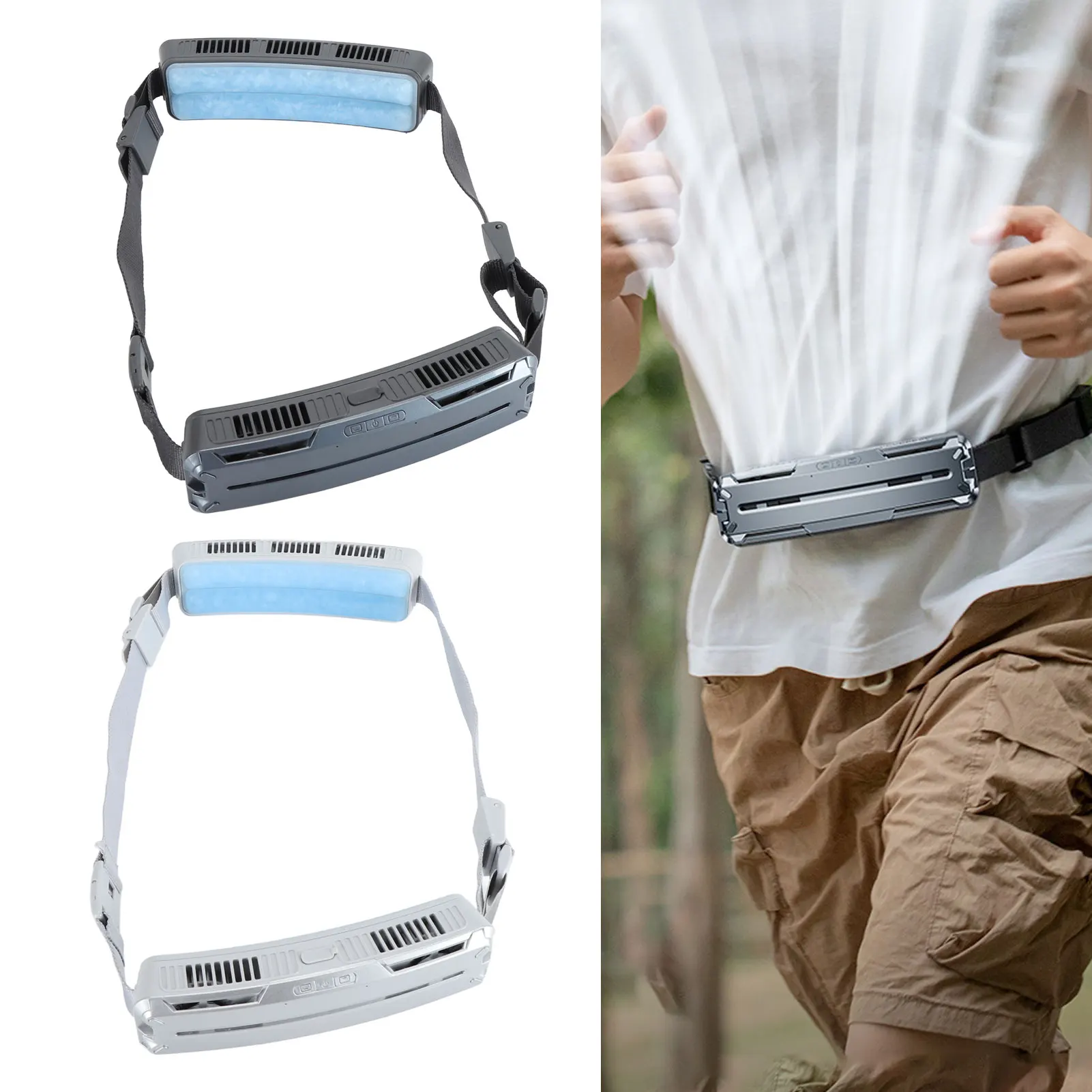 Reiseventilator, tragbarer Taillenventilator, multifunktional, 3 Geschwindigkeiten einstellbar, Eiskompresse, effizienter Weitwinkel-Gürtelventilator für Outdoor-Sportarten