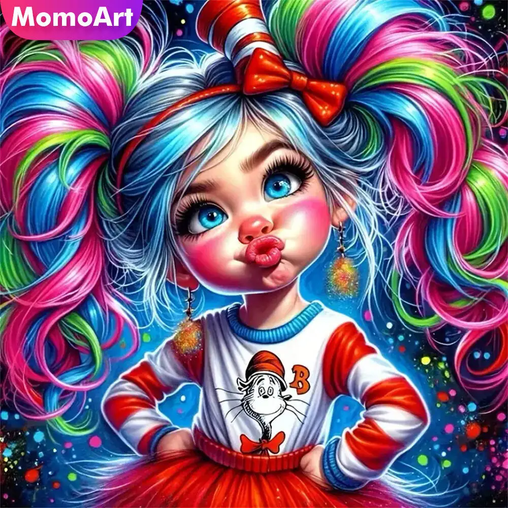 Momoart New Arrival Diamond Mosaic Girl Portrait Cross Stitch Diamond Painting Cartoon DIY Acrylic Craft Supplies Wall Decor