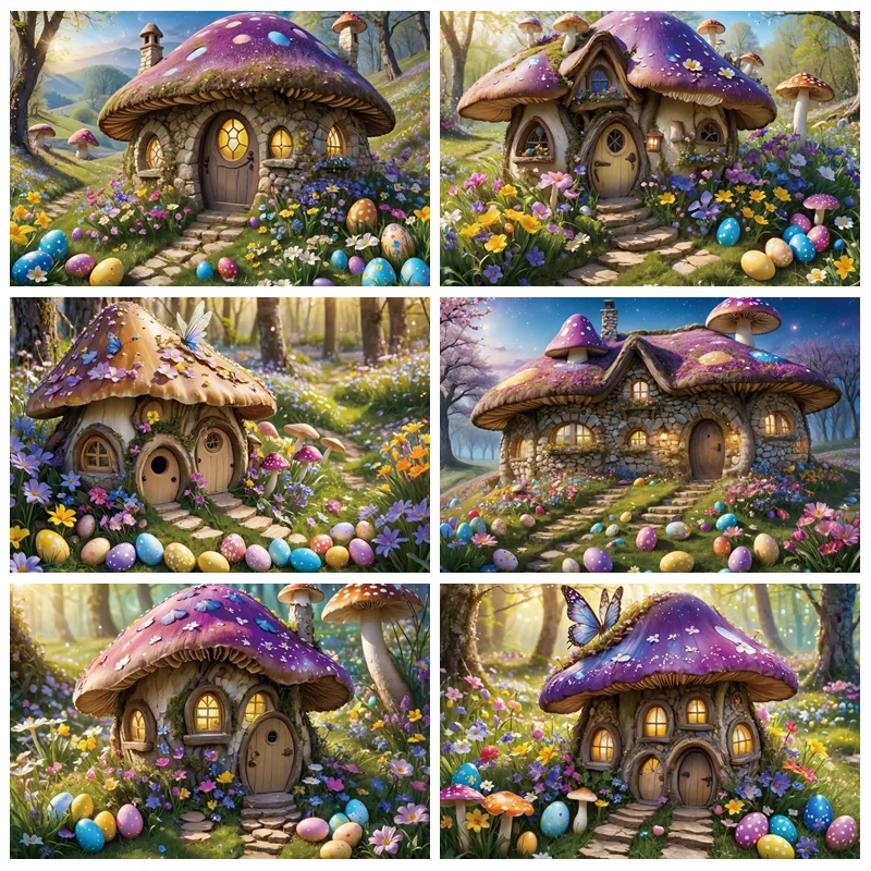 

Easter Photography Backdrop Enchanted Forest Fairy Spring Garden Mushroom House Background Kids Birthday Party Decor Banner
