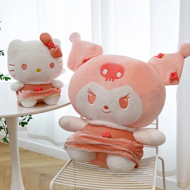 35cm/45cm/65cm Sanrio Hello Kitty My Melody Velvet Rose Plush Stuffed Toy Kuromi Anime Plush Stuffed Doll Cushion Children Gift