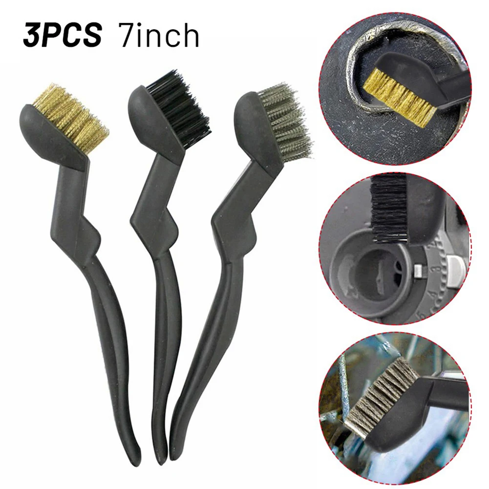 1/3pcs Stainless Steel Copper Nylon Wire Brush Set 7 Inch Pipe Type Rust Removal Brush Manual Cleaning And Maintenance Tools