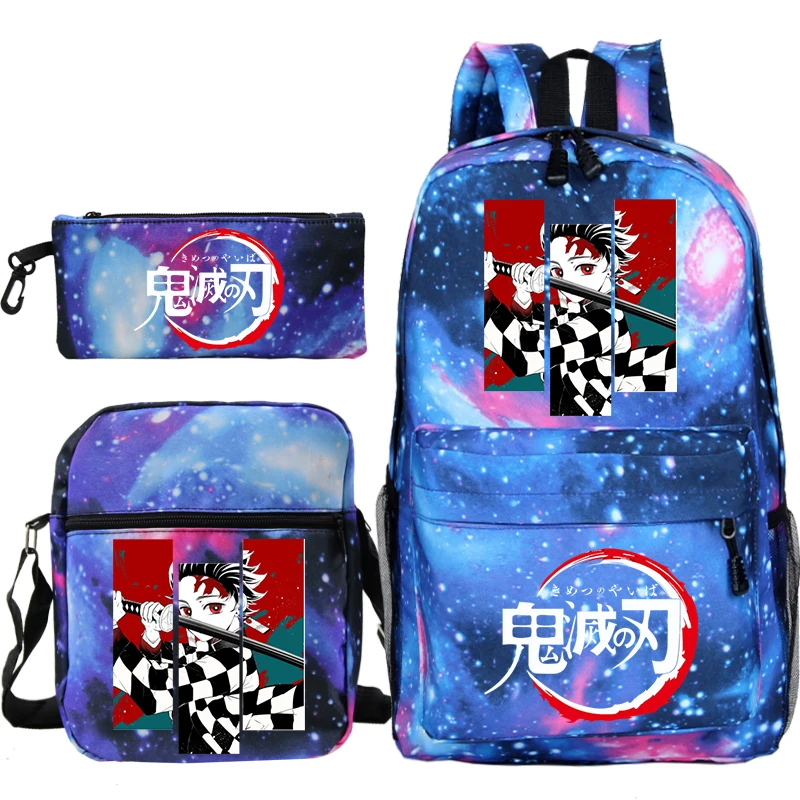 Kids Anime Backpack Demon Slayer School Backpack Shoulder Bags Pencil Bag 3pcs Set Girl Boy School Bags Students Travel Bagpack