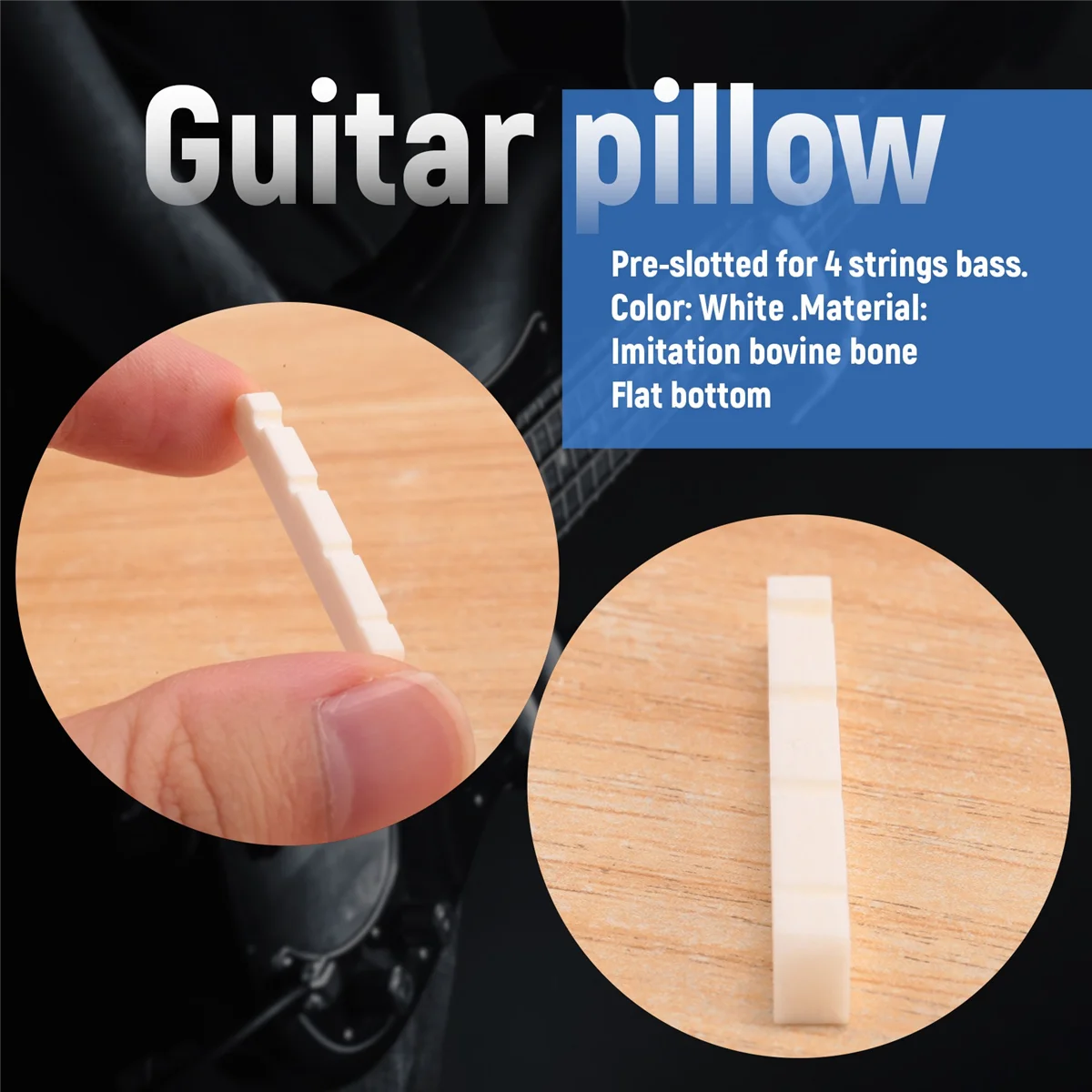 SMIEA Pre-slotted ด้านล่างแบน Bone Bass Nut สําหรับ 4 String Fender PB JB Precision Bass Jazz Bass, 38x3.5x5/4.5 มม.