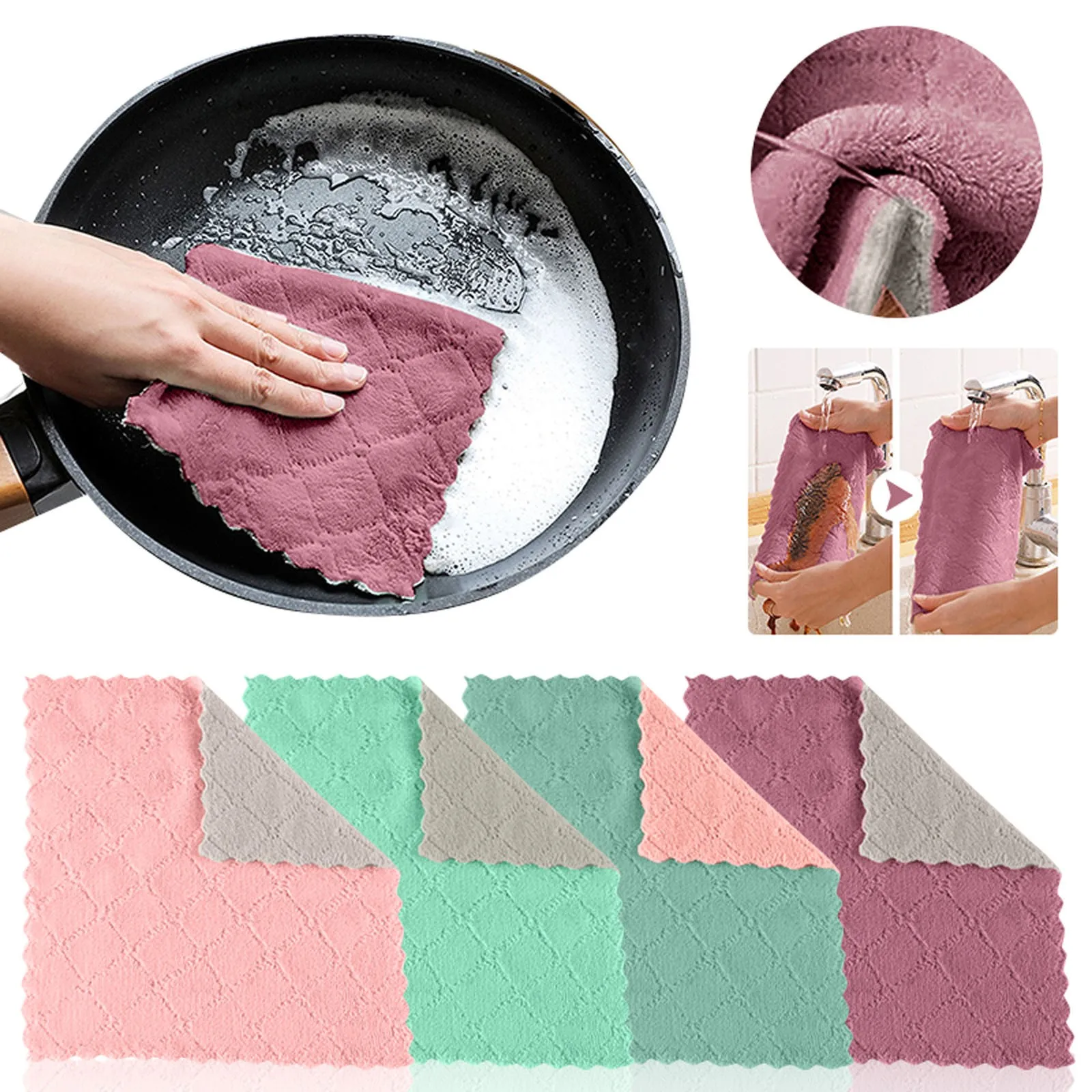 

5PCS Super Absorbent Kitchen Dish Cloth Non-Stick Oil Wiping Towel Corals Cleaning Towels Home Kitchen Clean Cleaning Supplies