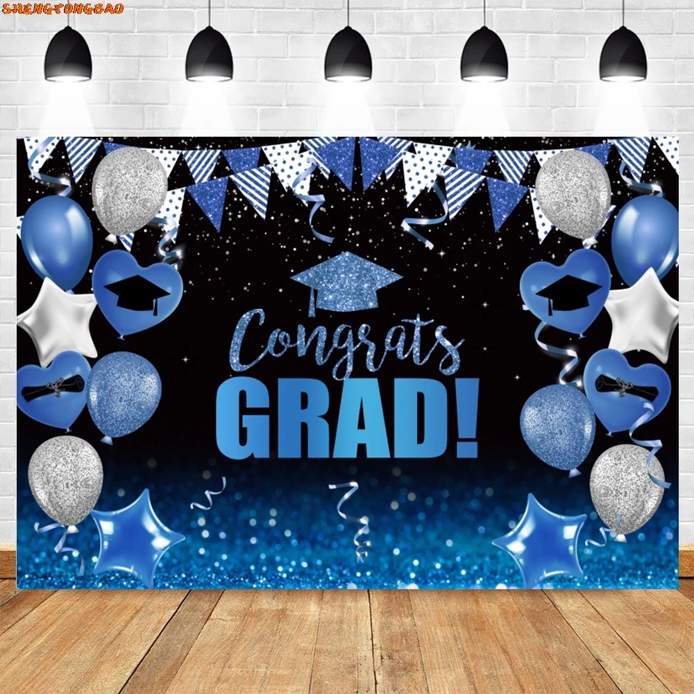 ขอแสดงความยินดี Grad การถ่ายภาพฉากหลังทอง Glitter บอลลูนหมวก Graduation Class 2024 Party Photocall ภาพพื้นหลัง