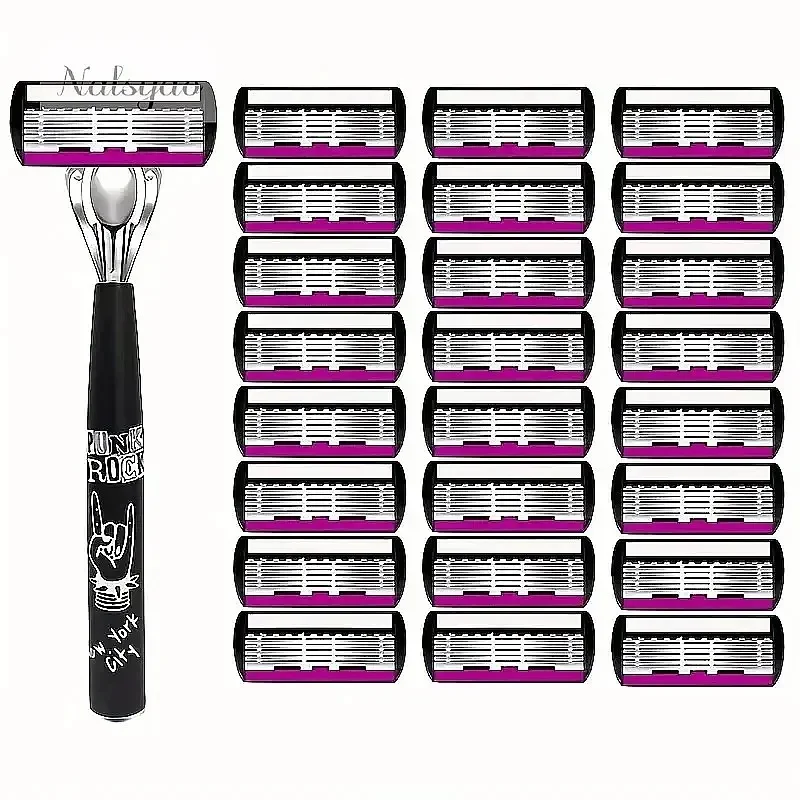 Men 6-Layer Safety Shaver Stainless Steel Shaving Blades Manual Shaver Replaceable Cutter Head