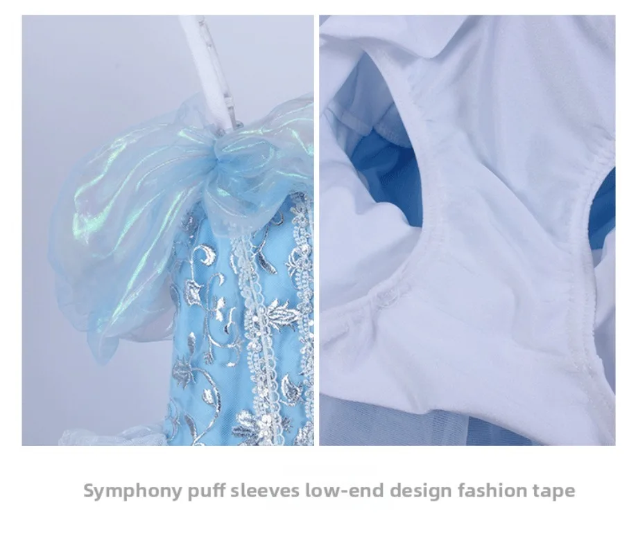 Abito tutù da balletto blu maniche a palloncino panno ricamato pizzo decorativo abito da principessa performance sul palco abbigliamento da ballo in garza