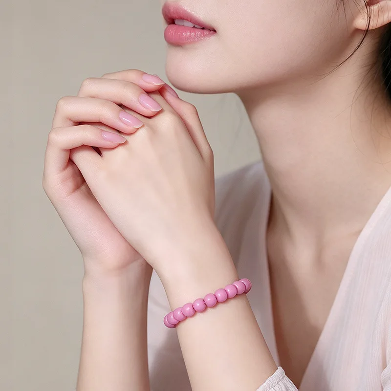 Hainan White Jade Cherry Blossom Pink Bodhi Single-Strand Wrap-Around Soft Style Buddhist Prayer Beads Jewelry Bracelet