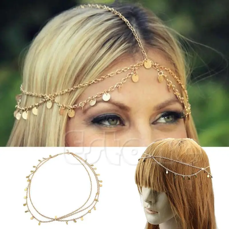 Diadema de joyería de cadena de cabeza de Metal de mujer de moda bohemia para cabello de pieza de cabeza