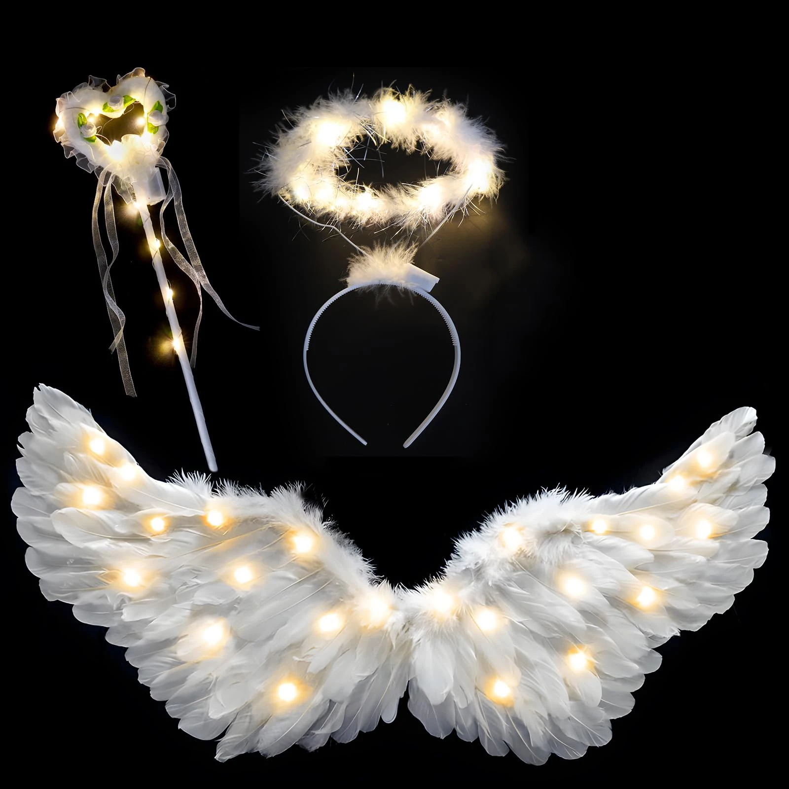 31.5 "adult angel wing halo and fairy wand for adult women, children, girls, Halloween, Christmas party costumes