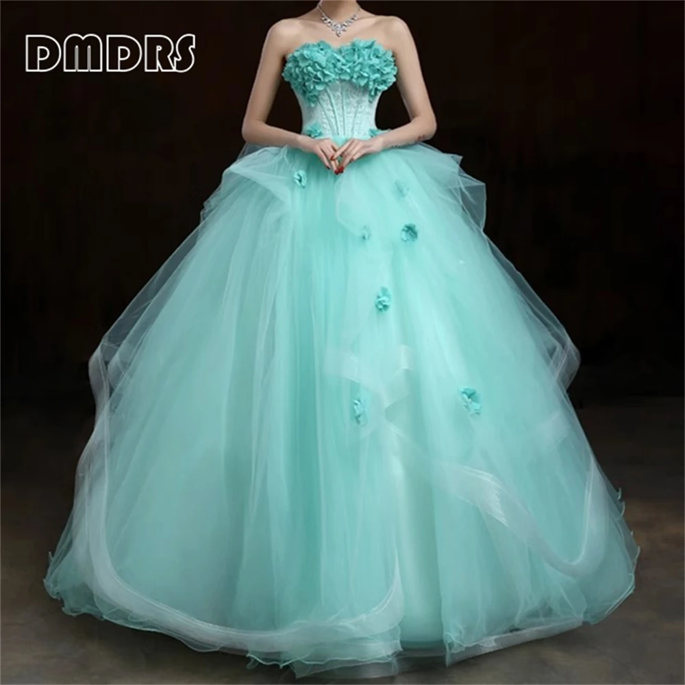 

3D Floral Ball Gown Formal Dress Corset A Line Long Sweet 15 16 Dresses Party Prom Gown Tiered Women's Quinceanera Dresses