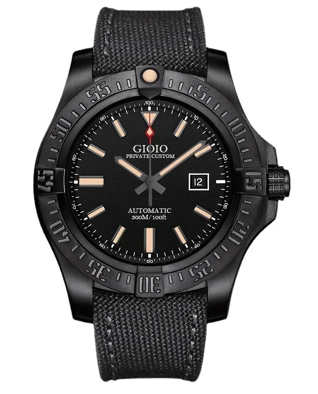 Reloj mecánico automático de lujo para hombre, cronómetro de acero inoxidable, lona negra, goma, zafiro