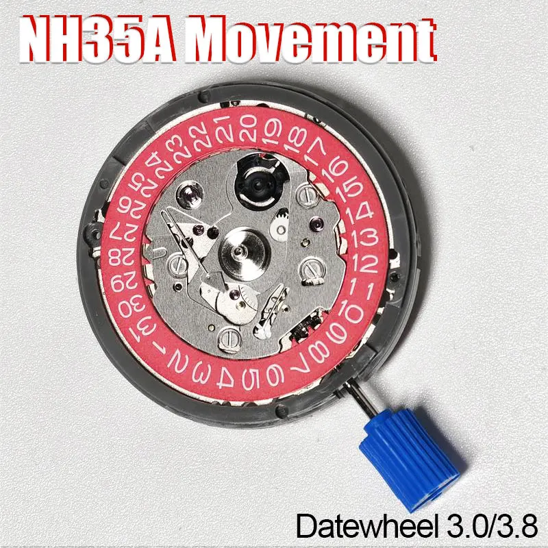 حركة ميكانيكية أصلية NH35 عجلة التاريخ الأحمر المعدلة 3.0/3.8 كراون اليابان Mod NH35A آلية قرص أحمر بأرقام بيضاء #1
