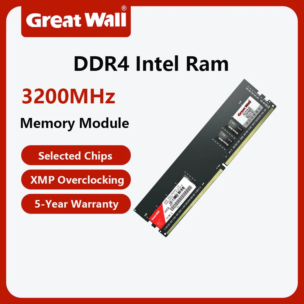 

Great Wall DDR4 Memoria DIMM Настольная оперативная память для процессора Intel 8 ГБ 16 ГБ 3200 МГц 288 контактов Настольная память INtel CPU PC4 RAM
