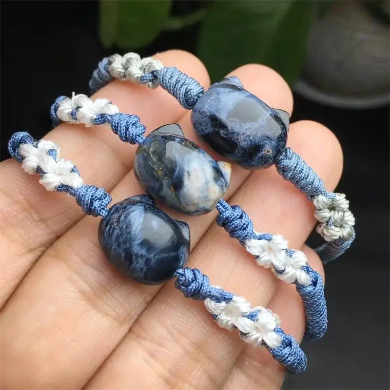 Natural Peter Stone Cat Face Woven Bracelet Gemstone Crystal Jewelry Bangle For Women Healing Bohemia Holiday Gift 1pcs