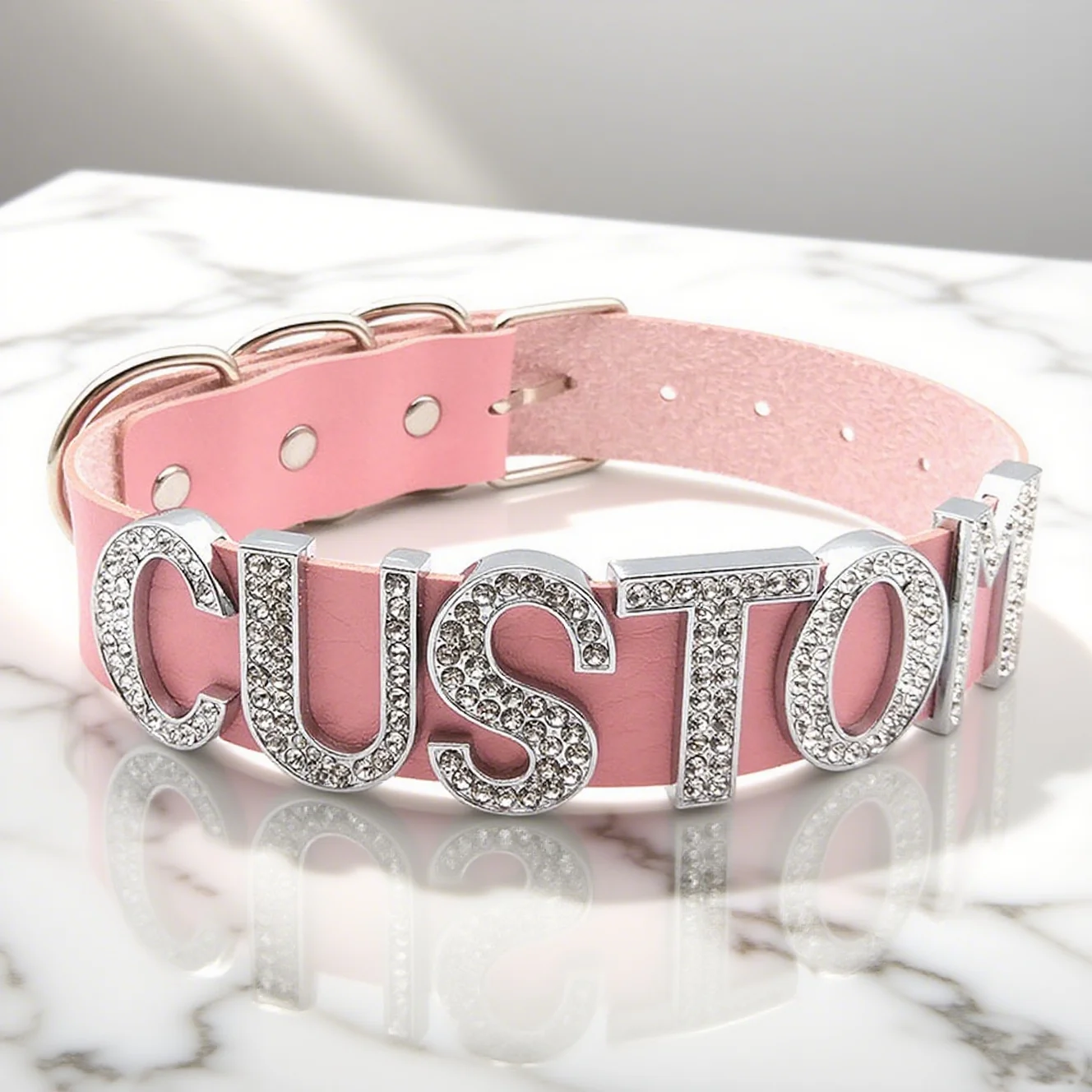 

Punk Large Rhinestone Letter Leather Necklaces For Women Men's Party Choker Collar Name Custom Jewelry Personalized Gifts