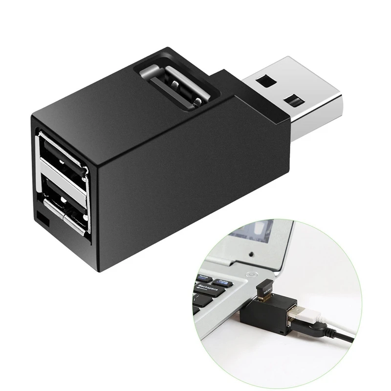 Hub USB Mini USB 3.0 3 Port, kotak Distributor Hub kecepatan tinggi untuk PC Notebook komputer U Disk pembaca kartu ponsel 2 buah