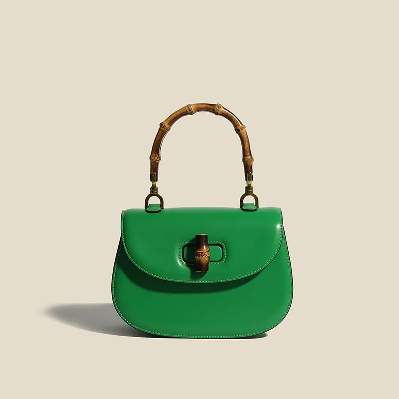

2025 Niche Design Cowhide High-end Single-shoulder Crossbody Bag Fashion Women Handbag Genuine Leather Bamboo Handle Saddle Bags