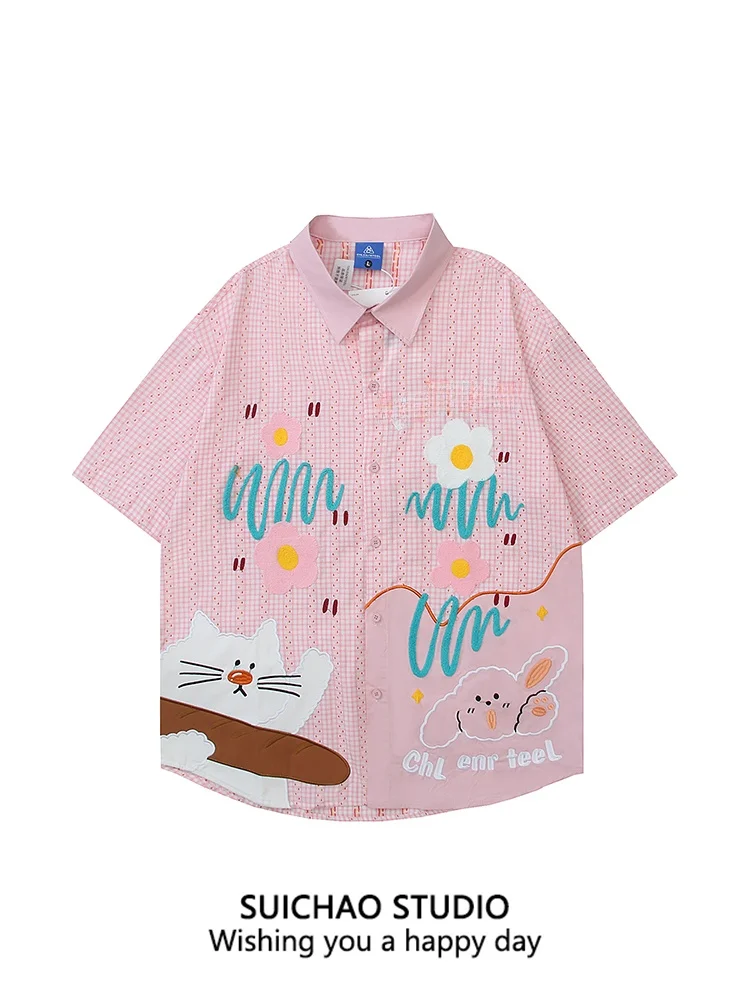 

Рубашка Suichao в стиле ретро с цветочным узором, бархатная, с вышивкой, повседневная, летняя, дышащая, хлопковая, для пар, молодежный тренд