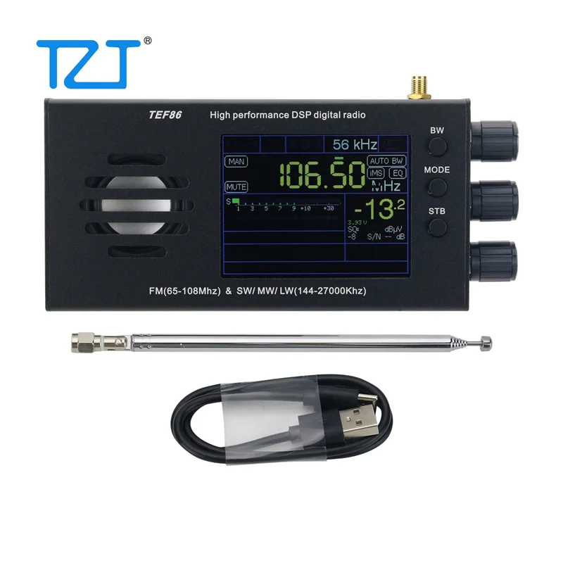 TZT TEF86 Wysokowydajne radio cyfrowe DSP 65-108 MHz FM i 144–27000 KHz SW/MW/LW z 3,2-calowym wyświetlaczem LCD