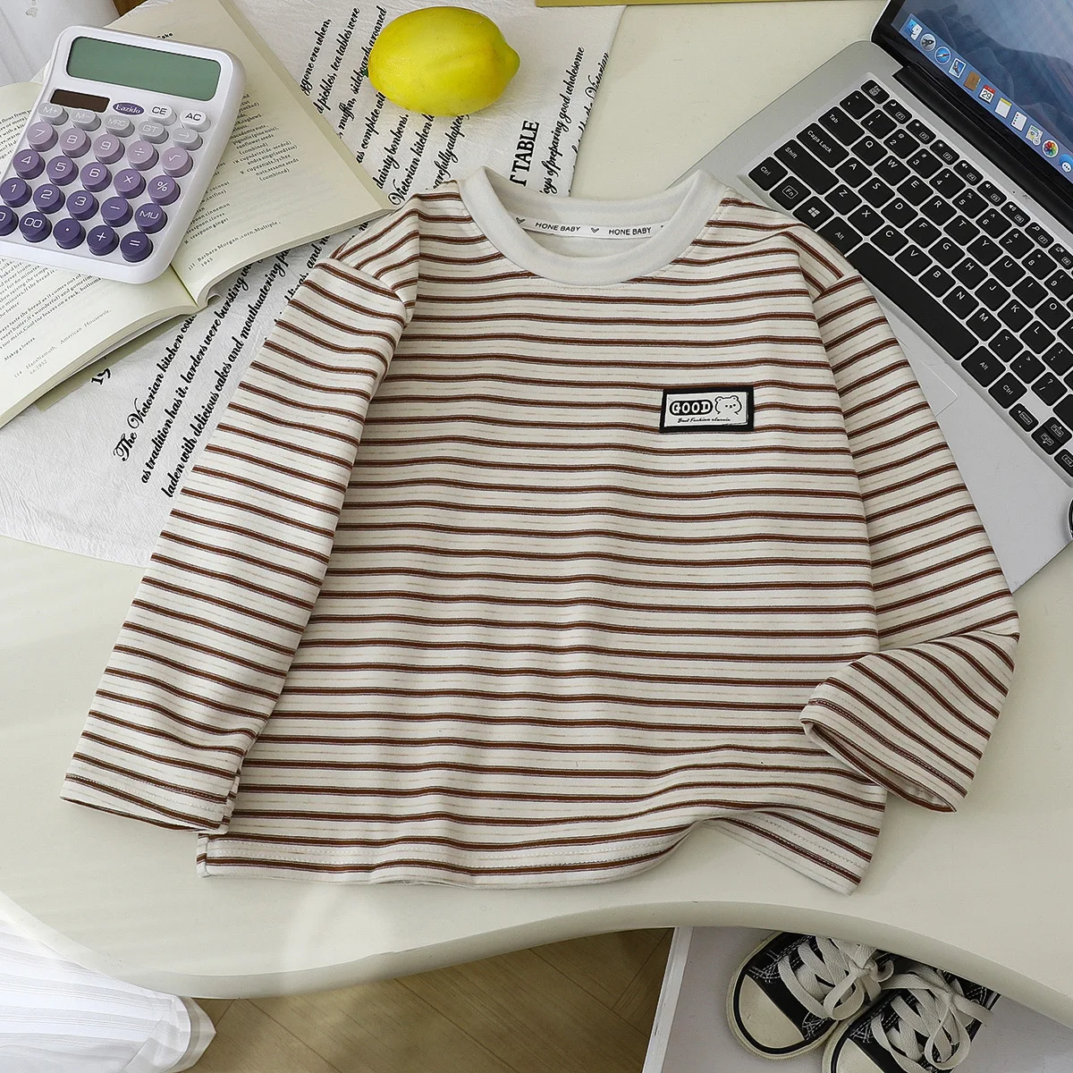 2026 Autumn New Children's Base Shirt Striped Long Sleeve round Neck Inner Wear Unisex Kids Versatile Soft Polyester Top