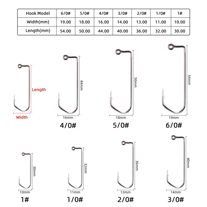100pcs 7150 Jig Fishing Hooks Barbed Black Hook High Carbon Steel Pesca Barbarian 90 Degree Fishhook Size 6/0# to 1# Hook