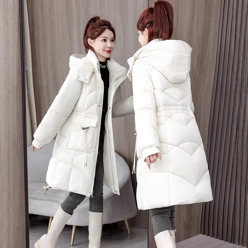 

Zipper Up Mid-Long Parkas Women Winter Thicken Coldproof Warm Parkas Woman Fashion Stand Up Collar Hooded Cotton Jacket Female