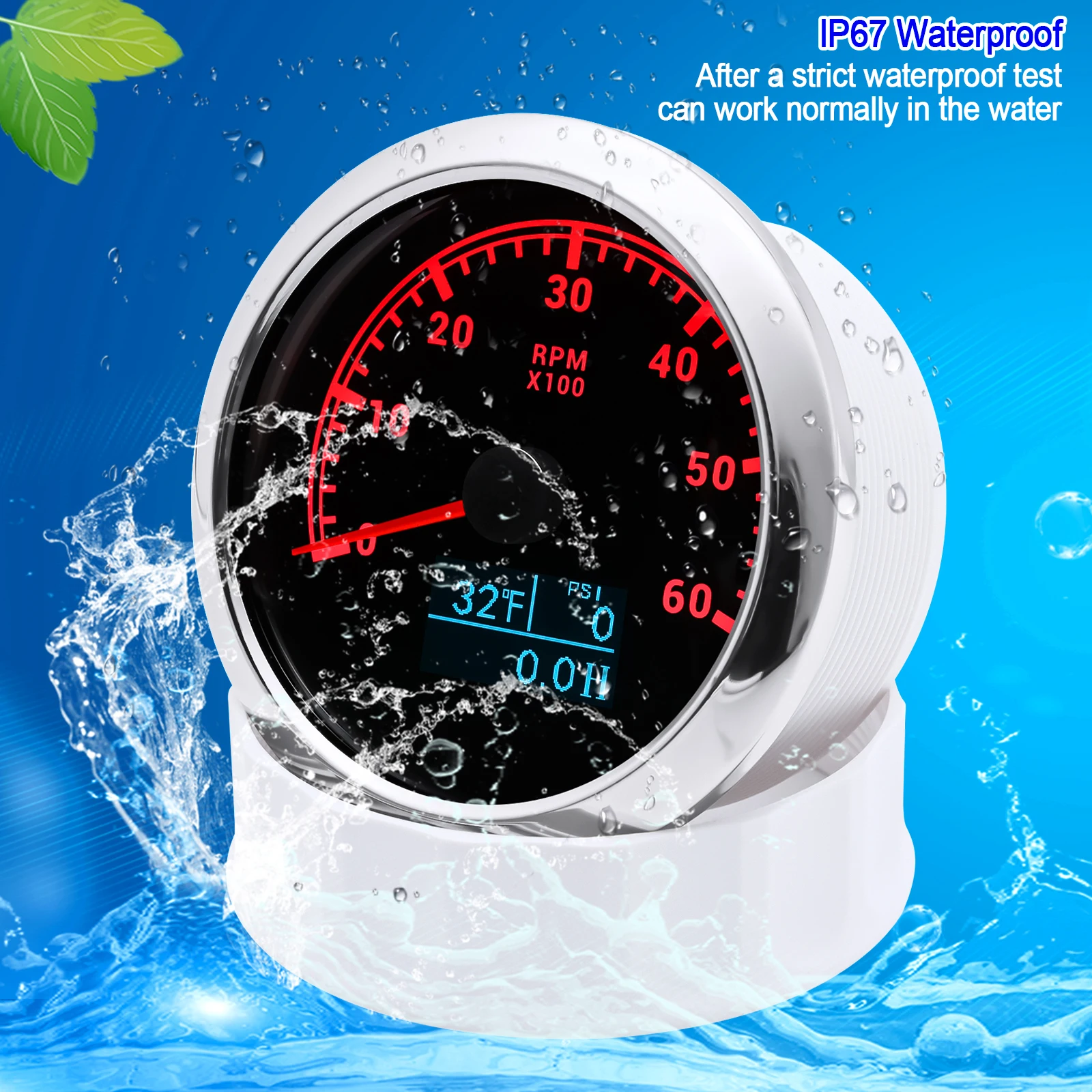 85mm Tachometer Waterproof 3 in 1 Gauge 6000 RPM Tacho Meter LED Water Temperature Gauge Oil Pressure Hour Meter for Boat Car