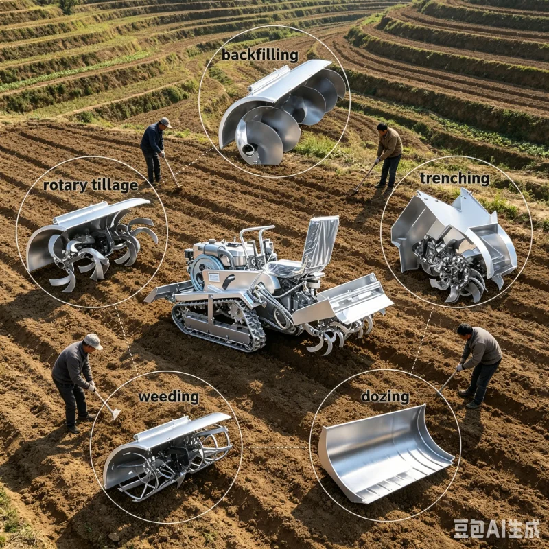 High Efficiency Track Loader Cultivator Micro Tiller Quick Land Preparation Rapid Soil Loosening Loading Power Farm Machine