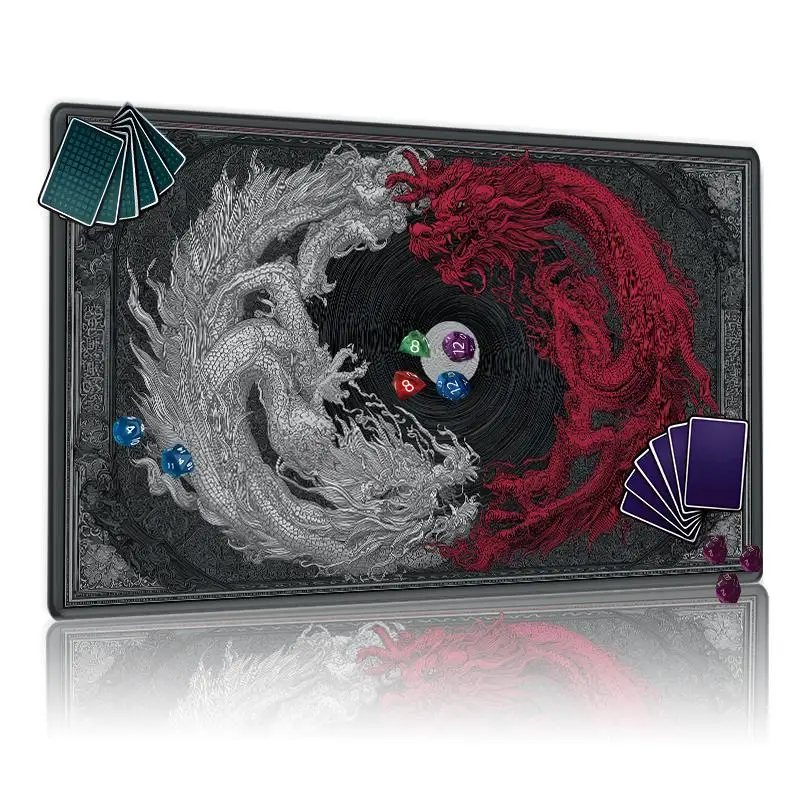 

Yin Yang Dragon Gaming Mat 12x24 Inch Non-Slip Dark Mythical Battle Card Game Tabletop Mat