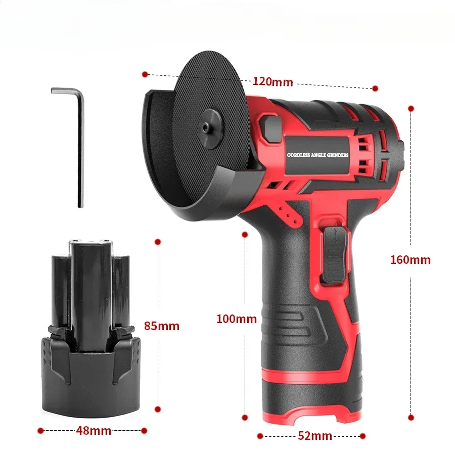 12V Brushed Angle Grinder with Lithium Battery 19500Rpm Grinder Cutter for Cutting Polishing Ceramic Tile Wood Stone Steel