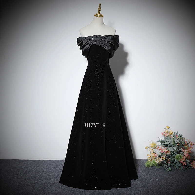 

Customized Evening Dress Women Off-Shoulder Velvet Elegant Wedding Party Vestidos Light Luxury A-Line Floor Length Prom Dress
