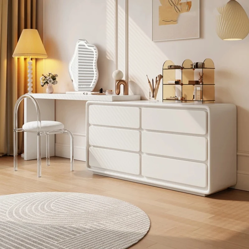 

White Aesthetic Dresser Minimal Desing Led Light Nordic Mirror Dressing Table Wooden Modern Tocador Maquillaje Bedroom Furniture