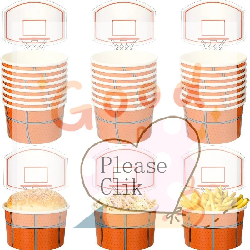 【HG】6 PCS Basketball Snack Bowls Dessert Paper Cups With Basketball Hoop Toppers Disposable Birthday Party Supplies Decors