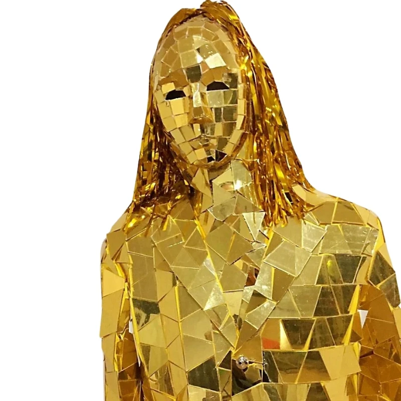 

Gold Mirror Women Suit Club Performance Catwalk Wears Cosplay Robot Dance Costumes Disco Show Jacket DJ Mirror Hat Outfit Sliver