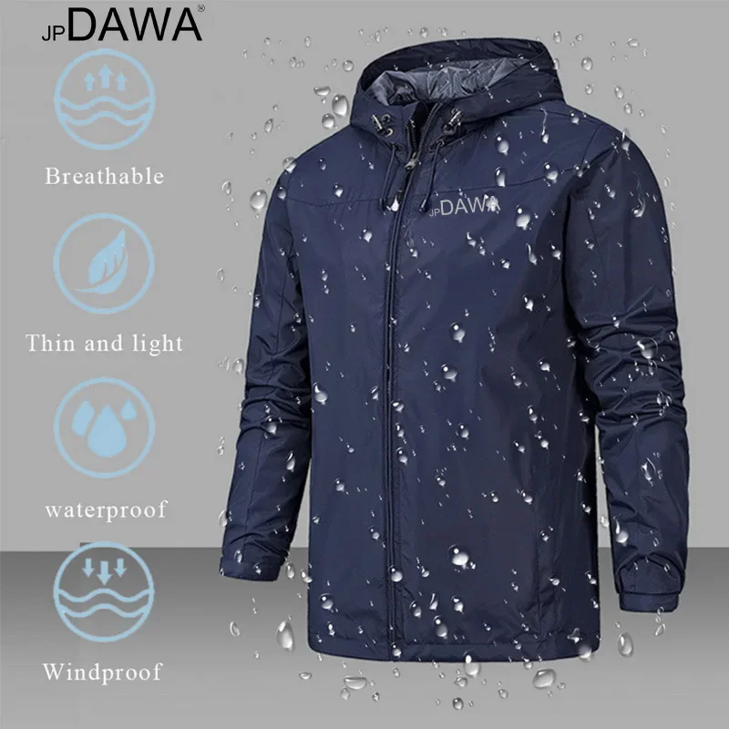 JP DAWA windproof and waterproof fishing suit set men's spring and autumn tactical pants hooded mountaineering windbreaker 2024