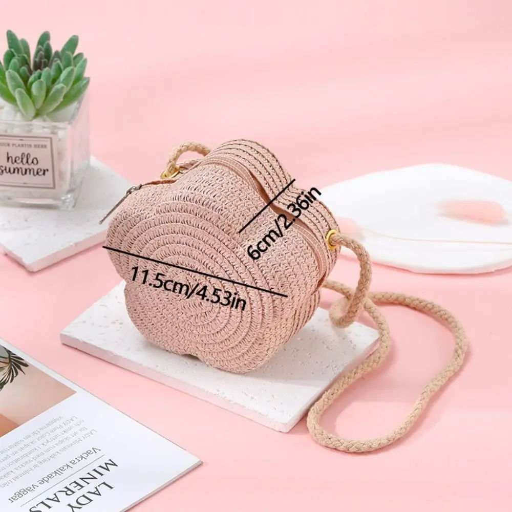 새로운 짠 밀짚 숄더백 꽃 여행 동전 지갑 귀여운 경량 비치 백 (어린이용)