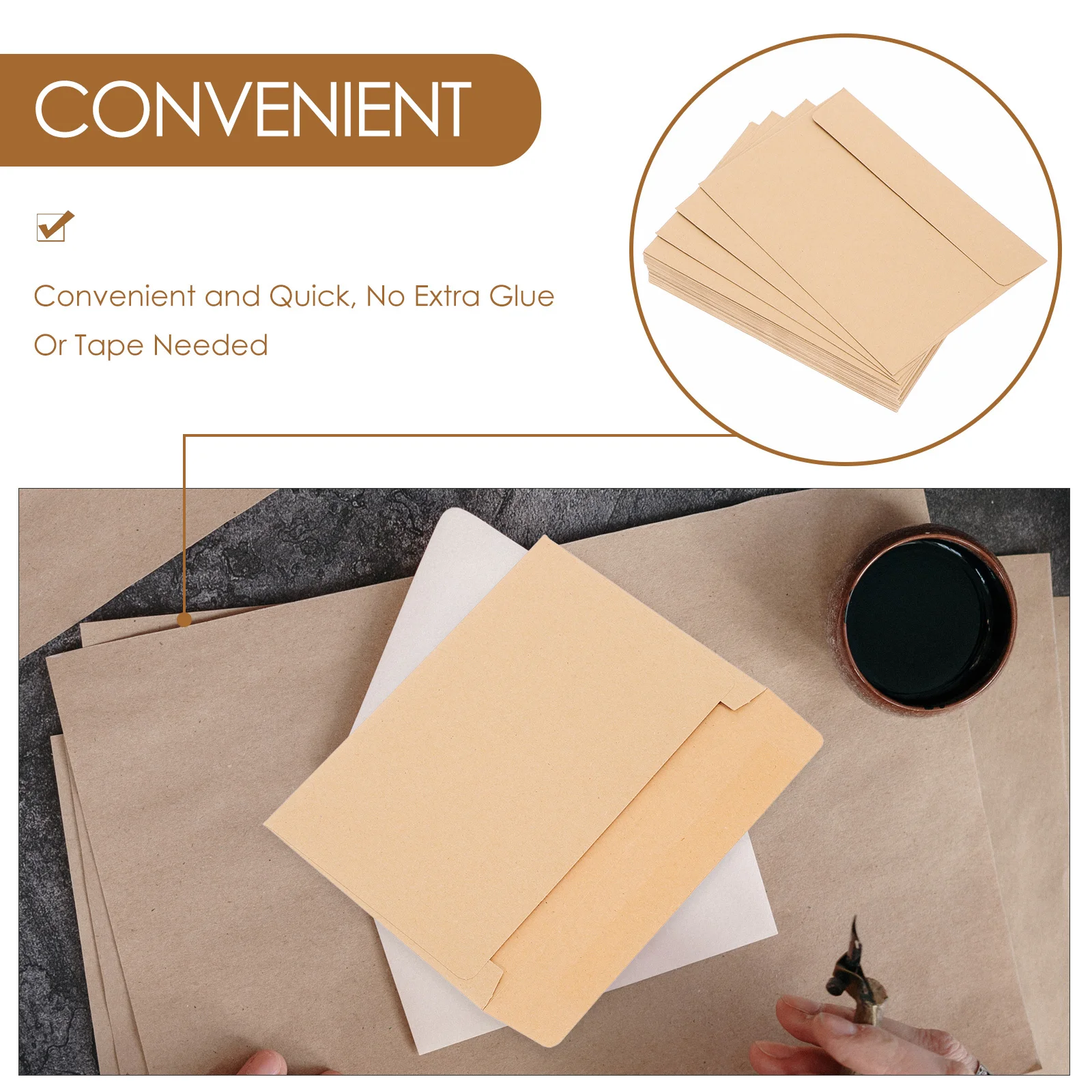 50Pcs Brown Kraft Paper Envelopes Self Sealing Mailers for Invitations Greeting Cards Postcards Party Events Card Envelopes