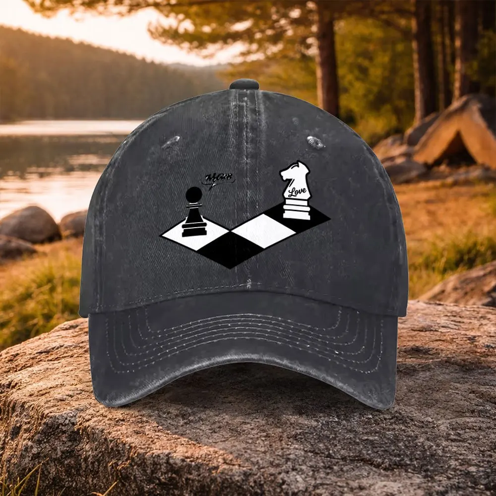 Casual Versatile Chess Piece Print Washed Baseball Cap, Suitable for Golf, Casual Wear And Outdoor Activities, Unisex Golf Acces