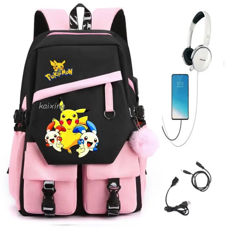 Hot Pokemon Pikachu Girls Boys Kids Usb Backpacks Anime School Book Bags Teenager Canvas Laptop Rucksack For Men Women