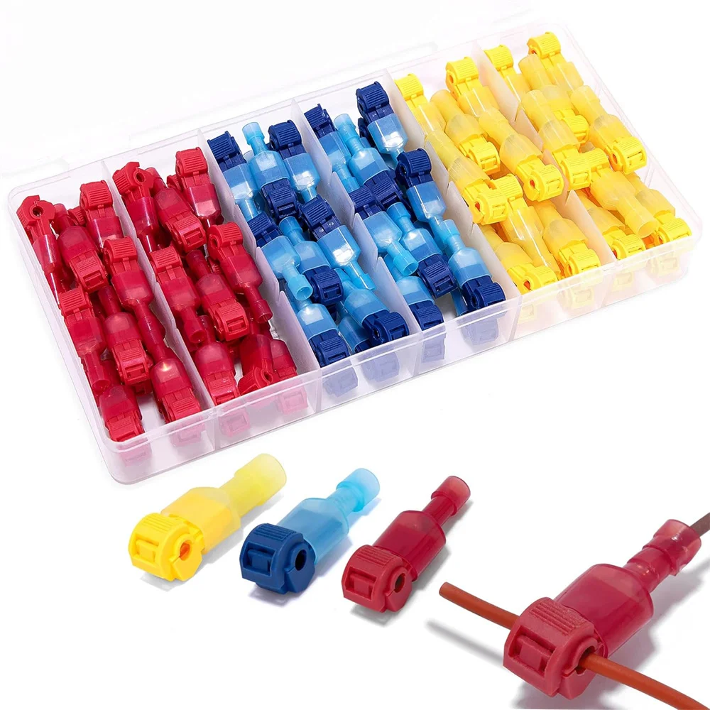 

100Pairs T-Tap Wire Connectors,Quick Splice Disconnects Self-Stripping T-tap Wire Terminal with Nylon Fully Insulated Male Spade