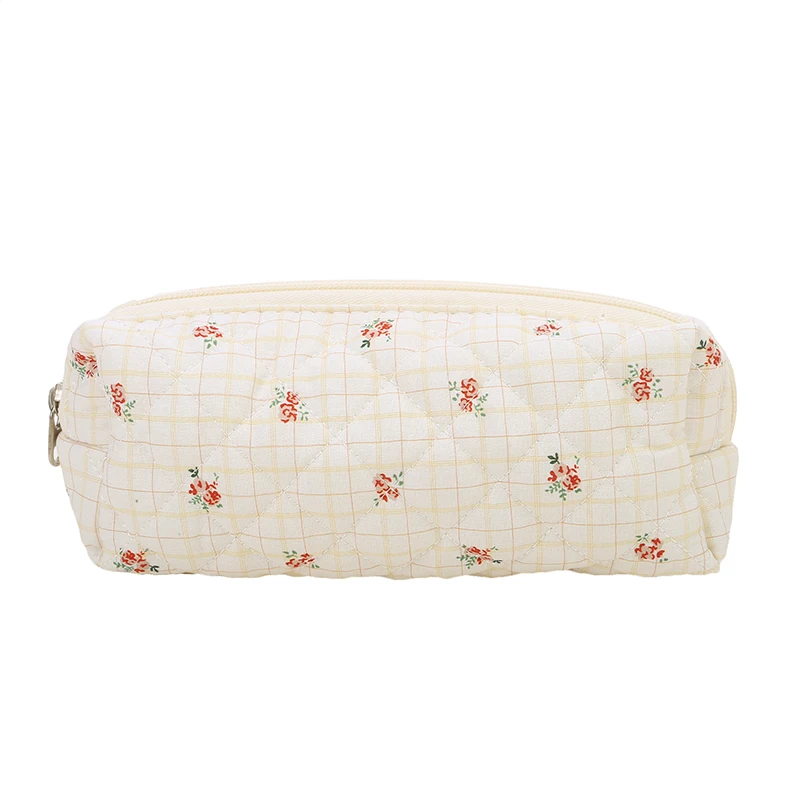 Simpatica borsa per il trucco in cotone trapuntato da donna con cerniera Organizer per cosmetici borsa da donna a forma di scatola da toilette