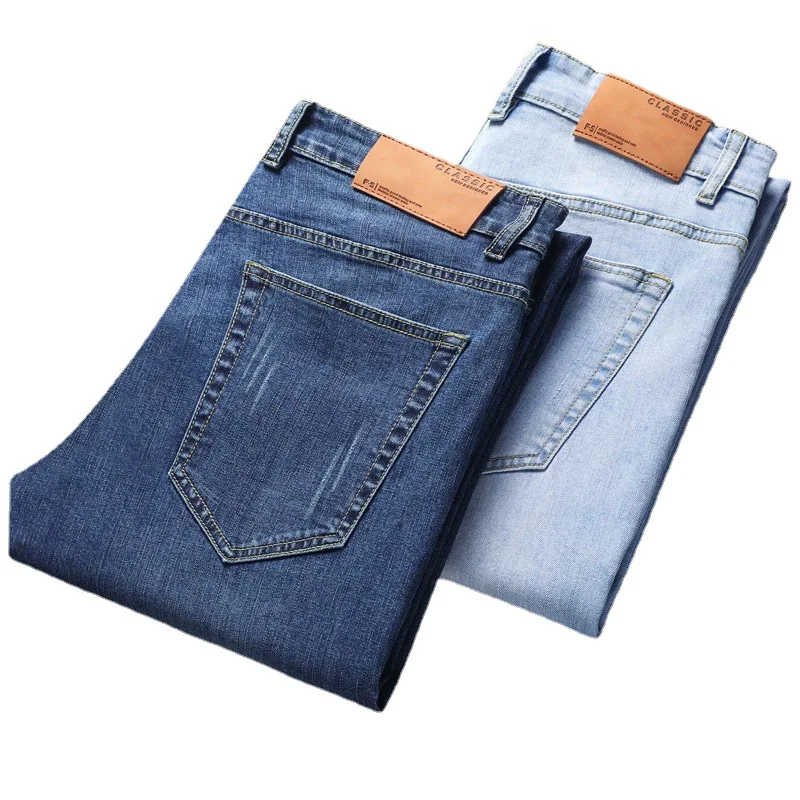 Pantalones vaqueros elásticos ajustados pequeños rectos primavera y otoño estiramiento Regular joven adulto caballero cómodo suelto hombre avanzado