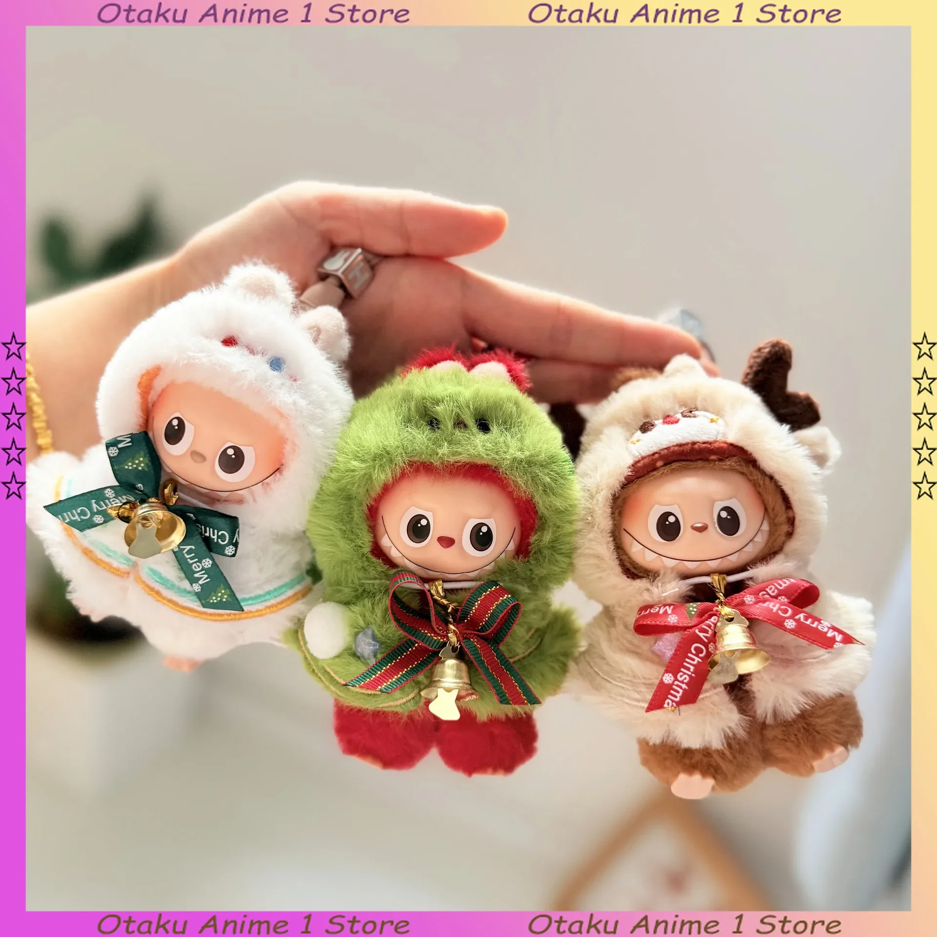 Für Labubu 4.0 Kleidung Nette Weihnachten Elf Cape Umhang mit Glocke Halskette Set Mini Plüsch Puppe Kleidung Mode Puppe Zubehör